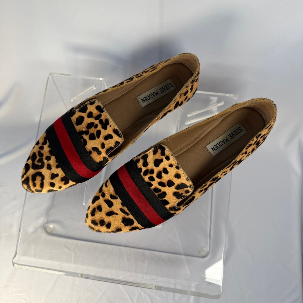 Steve Madden Leopard Print Flats with Red and Black Accents